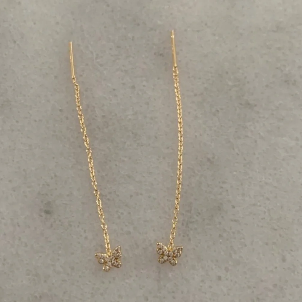 Gold Crystal Butterfly Threaded Earrings Brand New